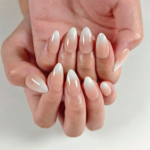 Almond Shape Short Length Pastel Pink to White Ombre Press On Nails | Reusable False Nails