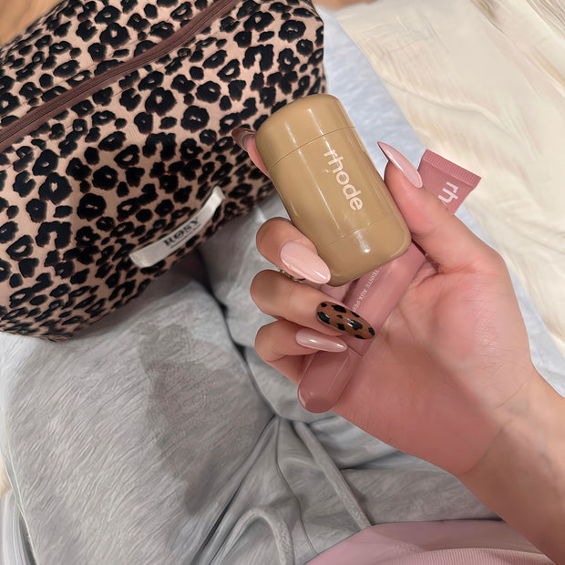 Artisan almond press-ons, blush pink with hand-painted leopard print, wearable art