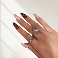 Artisan almond press-ons, blush pink with hand-painted leopard print, wearable art