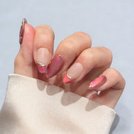 blush gild cat eye press on nails, gilded french accent fake nails, short almond shape acrylic nails, romantic date nail art, luxury handmade reusable nails, office party fake nails, 2026 trendy pink gold nails, women's daily wear cat eye nails