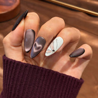 heart cat eye press on nails, butterfly design fake nails, almond shape ombre nails, romantic edgy nail art, luxury handmade acrylic nails, reusable glue on nails, women's glossy artificial nails, 2026 trendy nail designs
